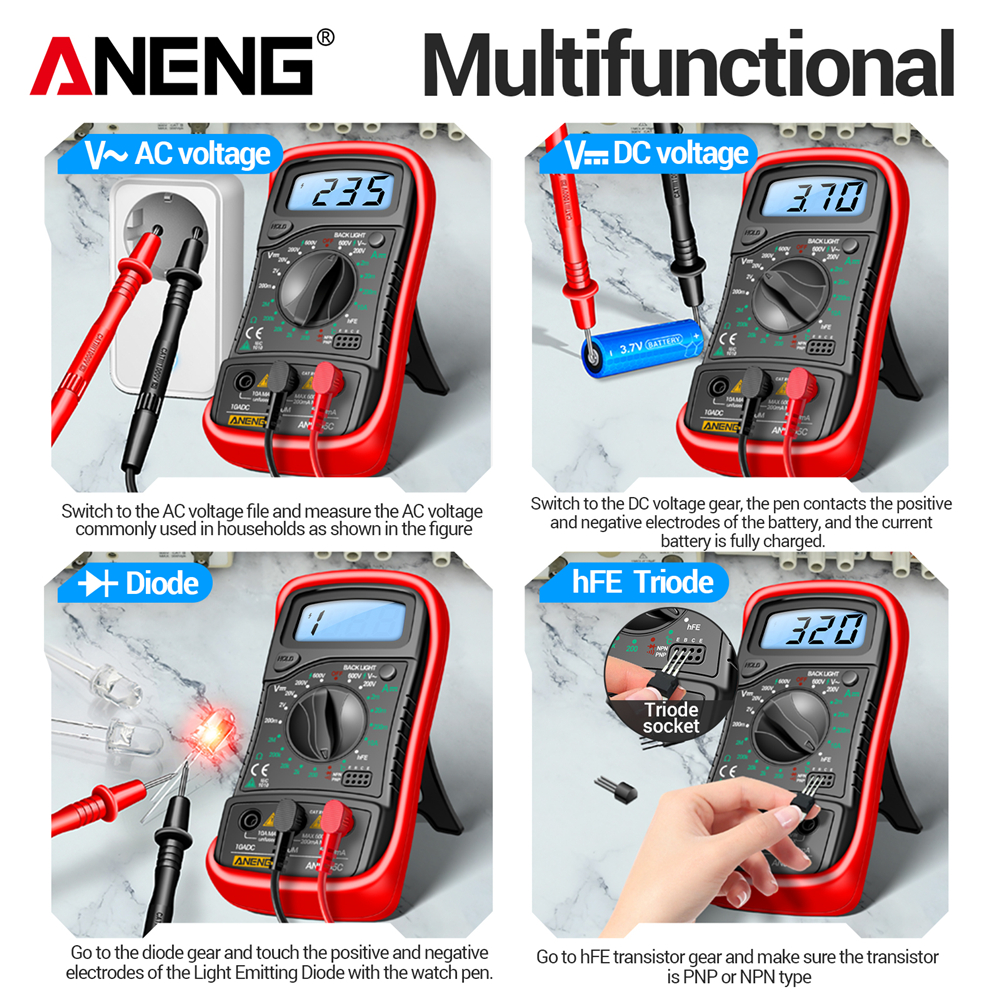 Multimeter hFE Triode Test  AN - Multimeter Digital review and price